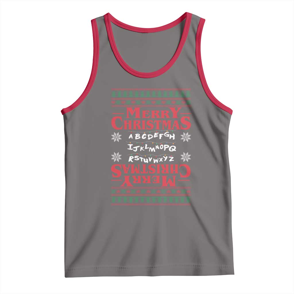 Funny Stranger Xmas Tank Top Merry Christmas Alphabet Neon Lights Movie - Wonder Print Shop