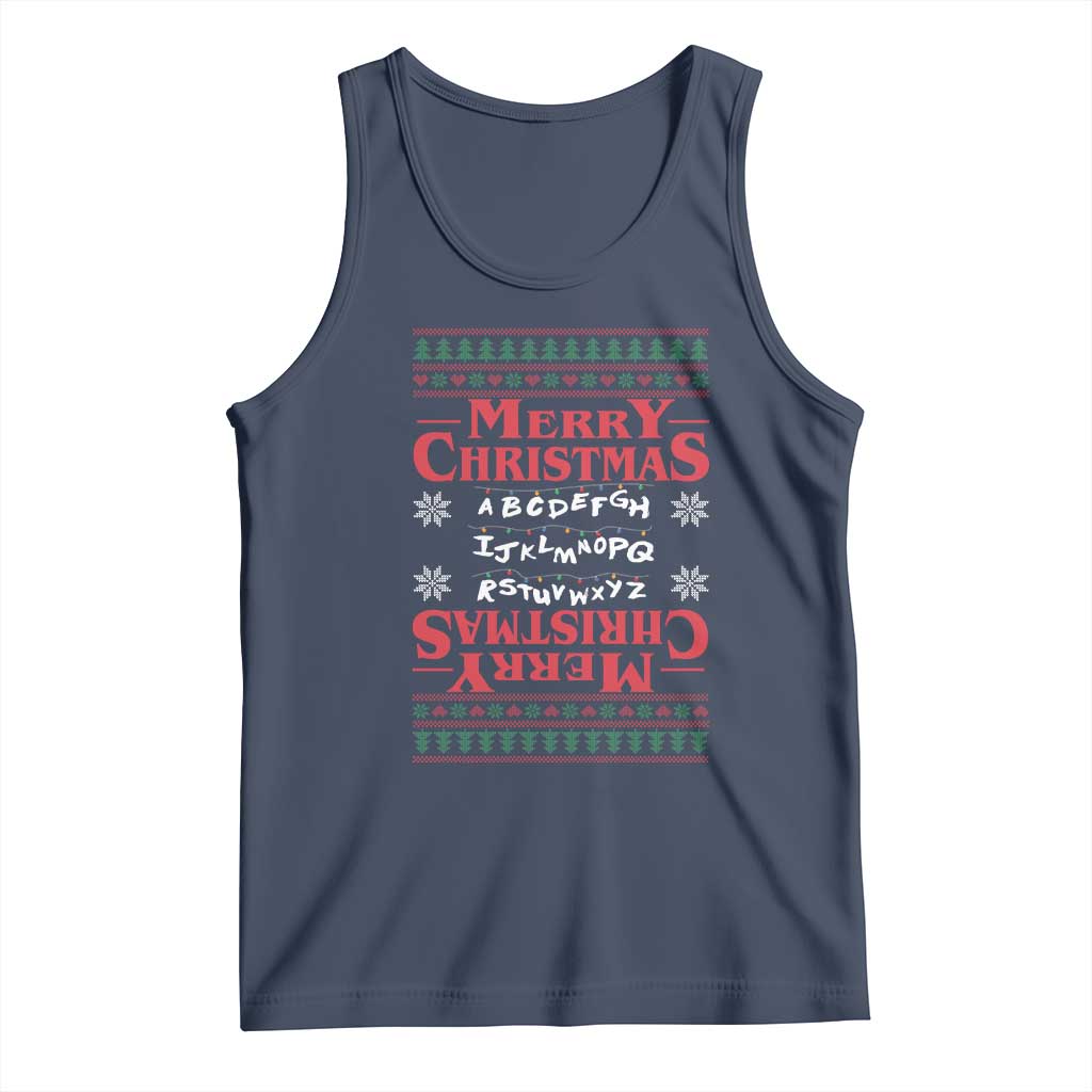Funny Stranger Xmas Tank Top Merry Christmas Alphabet Neon Lights Movie - Wonder Print Shop