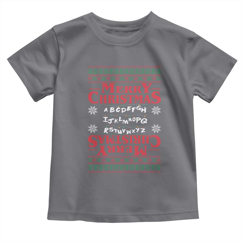Funny Stranger Xmas Toddler T Shirt Merry Christmas Alphabet Neon Lights Movie - Wonder Print Shop