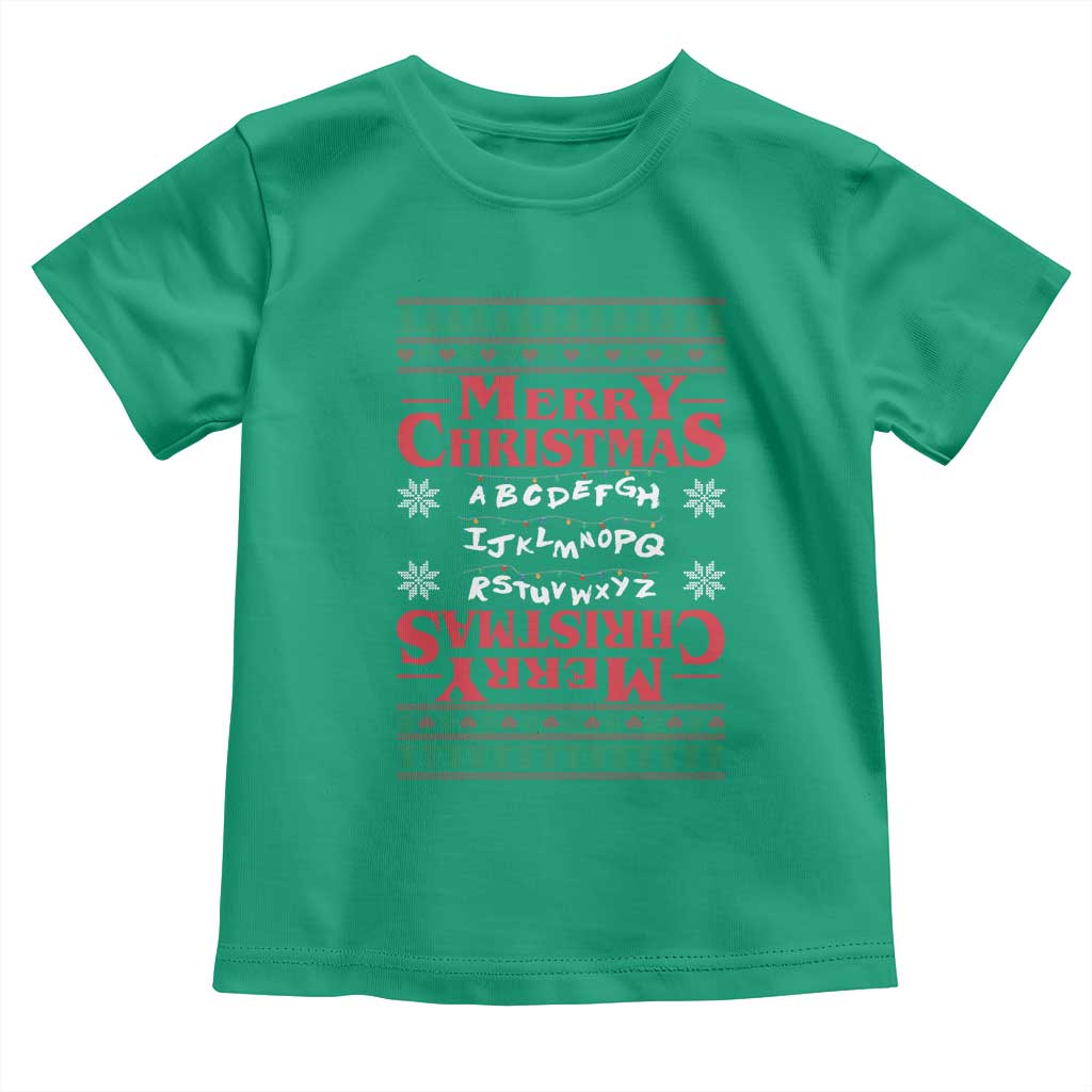 Funny Stranger Xmas Toddler T Shirt Merry Christmas Alphabet Neon Lights Movie - Wonder Print Shop