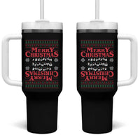 Funny Stranger Xmas Tumbler With Handle Merry Christmas Alphabet Neon Lights Movie - Wonder Print Shop