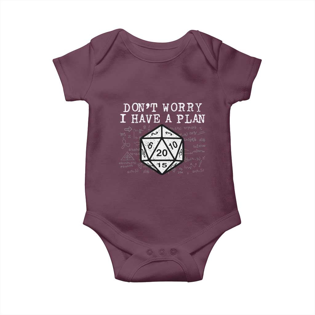 Funny RPG Gamer Dont Worry I Have A Plan Baby Onesie D20 Tabletop - Wonder Print Shop