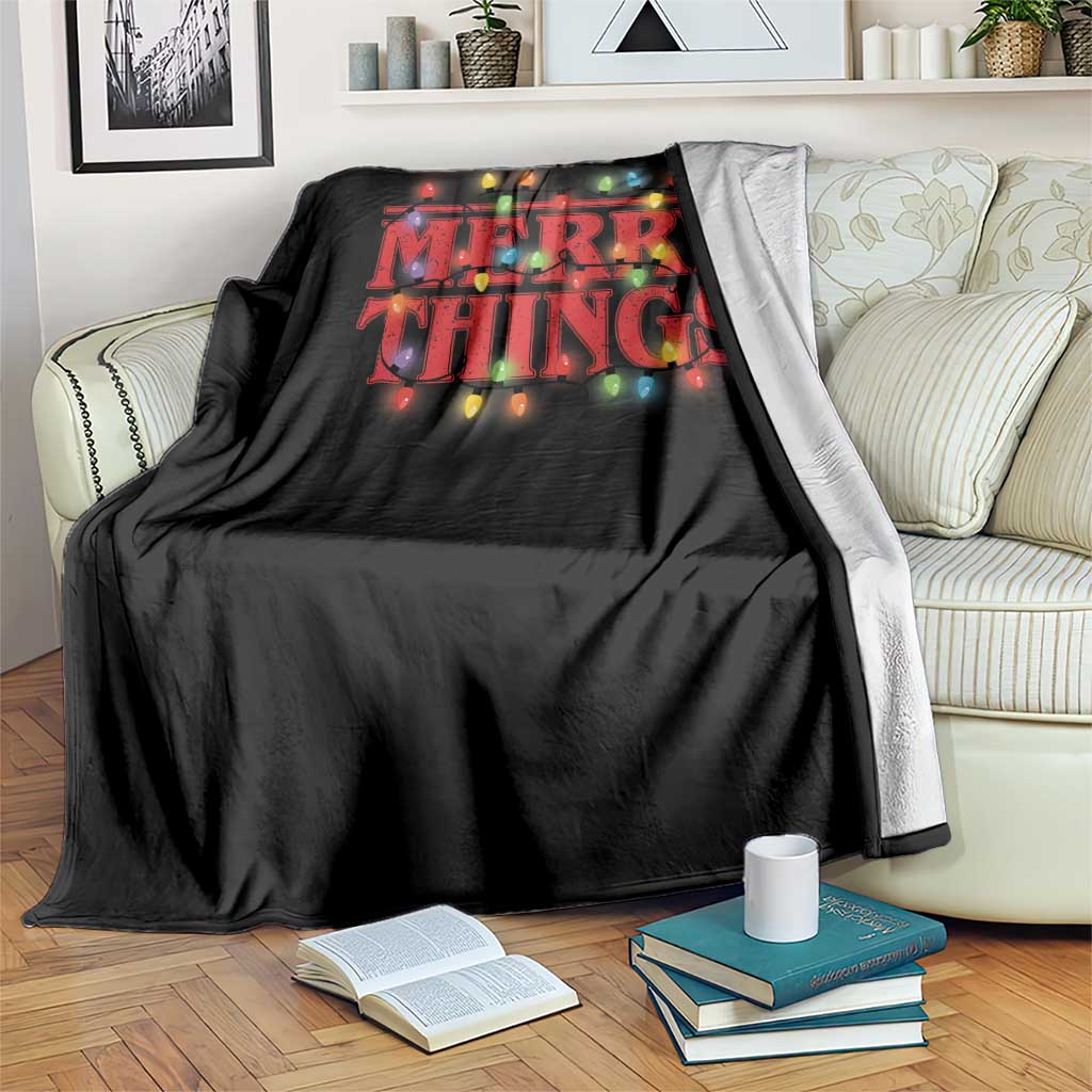 Funny Stranger Christmas Throw Blanket Merry Things Xmas Movie Neon Lights - Wonder Print Shop