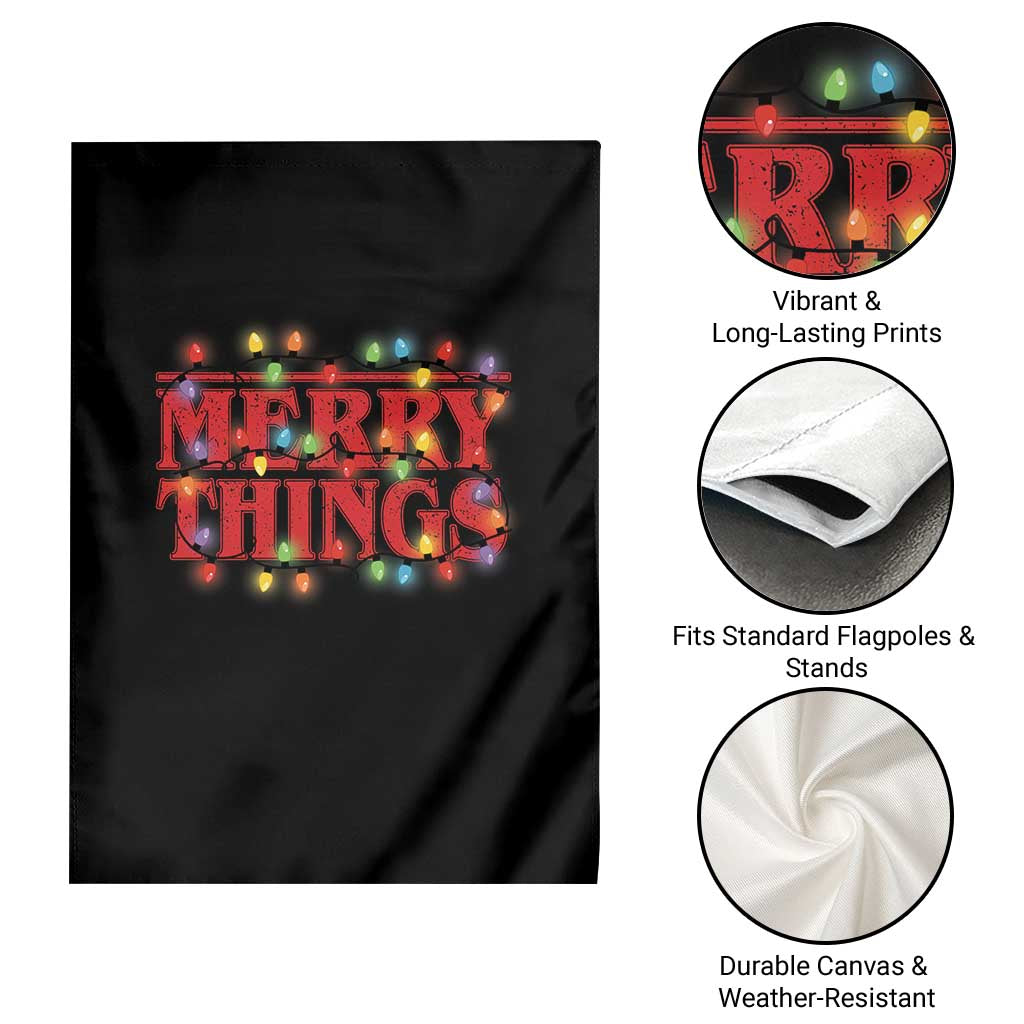 Funny Stranger Christmas Garden Flag Merry Things Xmas Movie Neon Lights - Wonder Print Shop