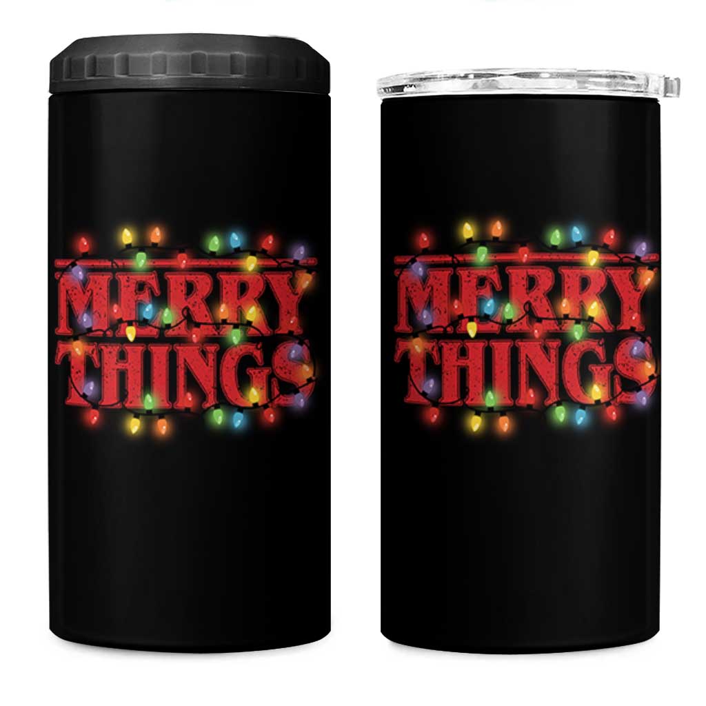 Funny Stranger Christmas 4 in 1 Can Cooler Tumbler Merry Things Xmas Movie Neon Lights - Wonder Print Shop