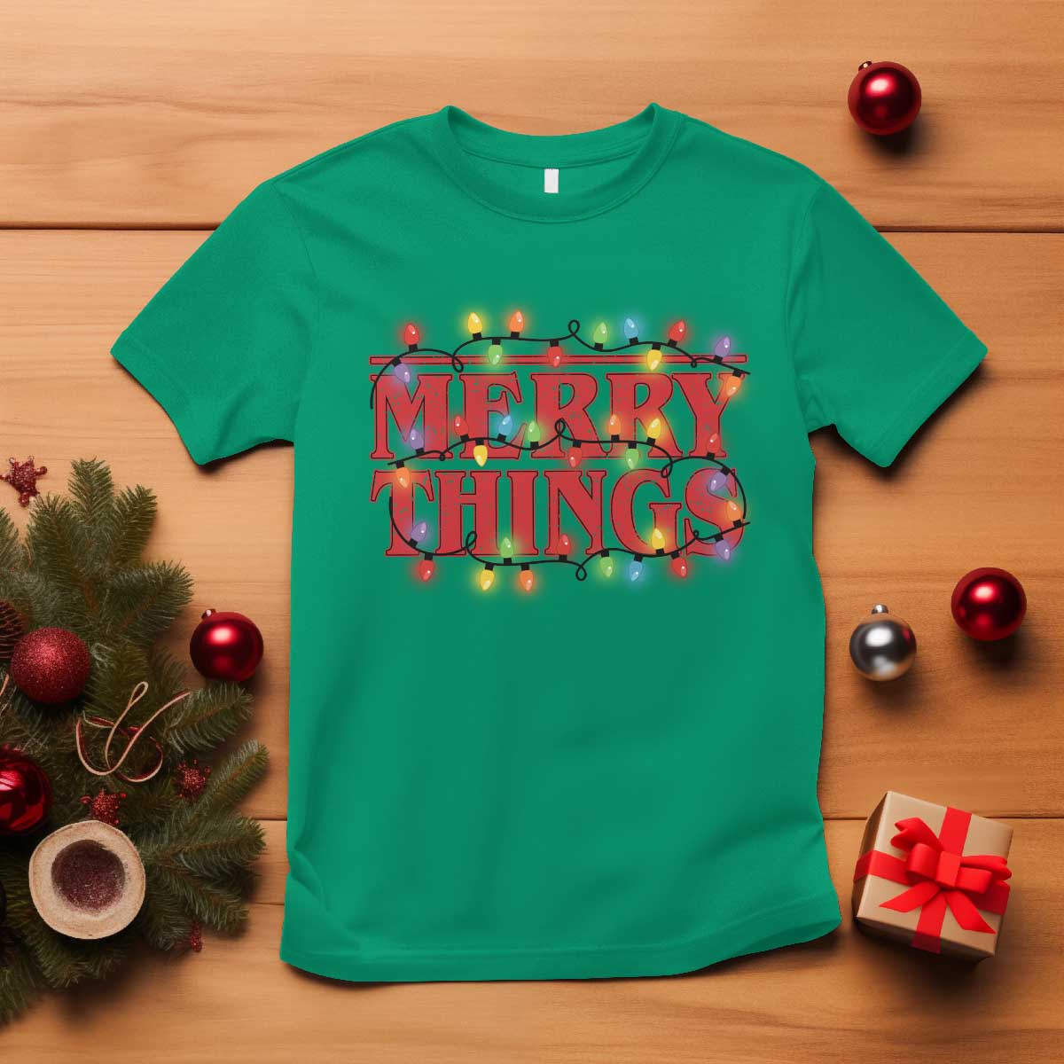 Funny Stranger Christmas T Shirt Merry Things Xmas Movie Neon Lights - Wonder Print Shop