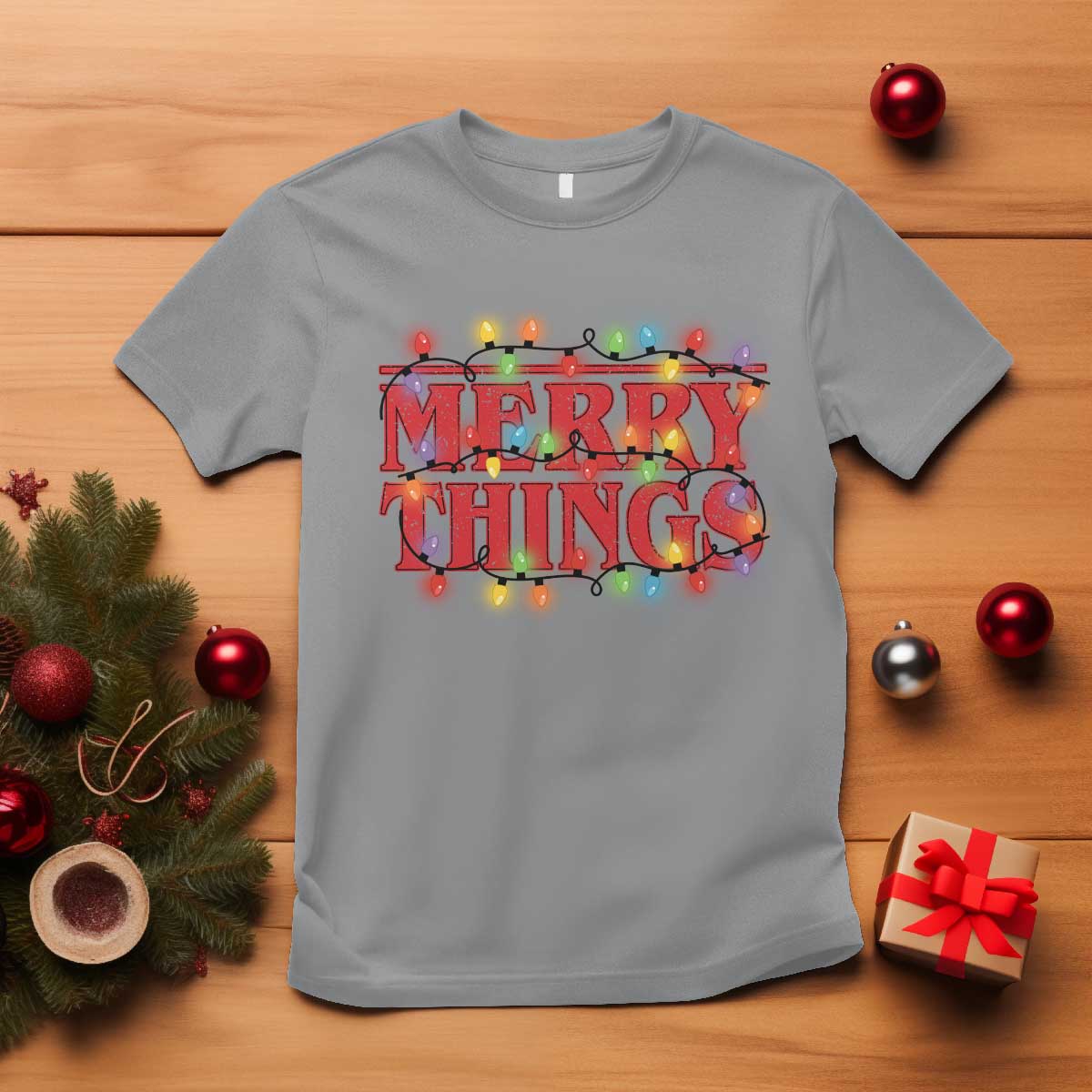 Funny Stranger Christmas T Shirt Merry Things Xmas Movie Neon Lights - Wonder Print Shop