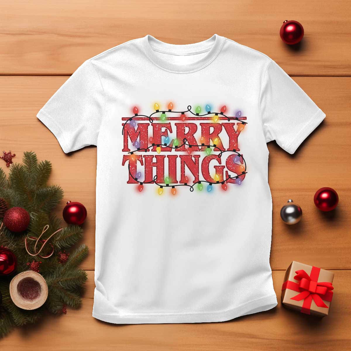 Funny Stranger Christmas T Shirt Merry Things Xmas Movie Neon Lights - Wonder Print Shop
