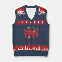 Funny Stranger Xmas V-Neck Knit Sweater Vest Merry Things Xmas Movie Neon Lights - Wonder Print Shop