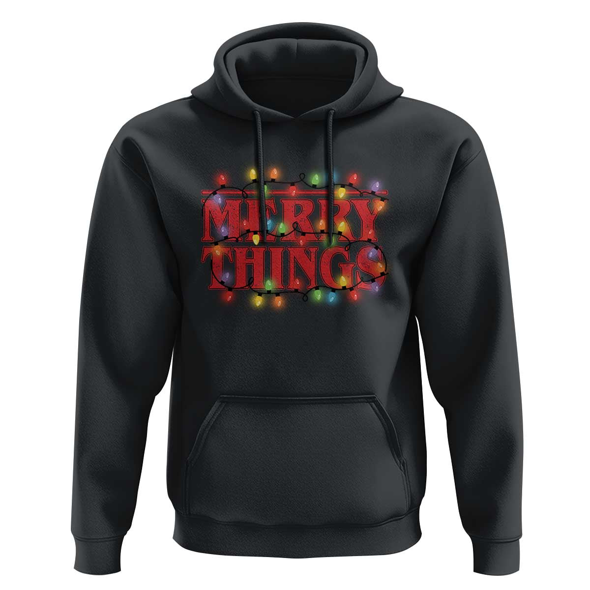 Funny Stranger Christmas Hoodie Merry Things Xmas Movie Neon Lights - Wonder Print Shop