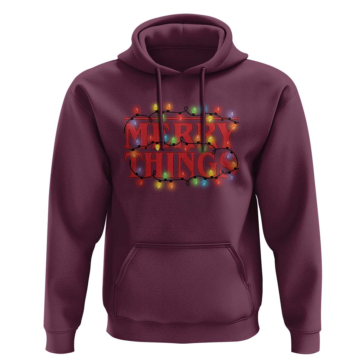 Funny Stranger Christmas Hoodie Merry Things Xmas Movie Neon Lights - Wonder Print Shop