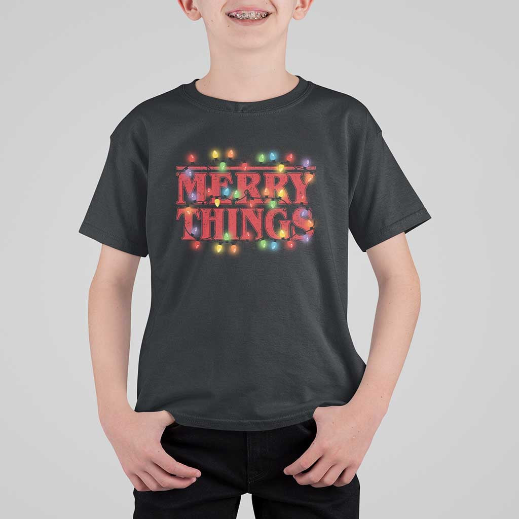 Funny Stranger Christmas T Shirt For Kid Merry Things Xmas Movie Neon Lights - Wonder Print Shop
