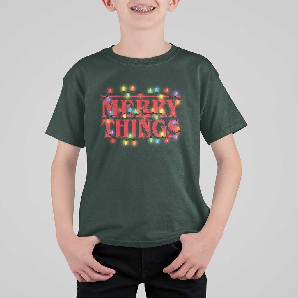 Funny Stranger Christmas T Shirt For Kid Merry Things Xmas Movie Neon Lights - Wonder Print Shop