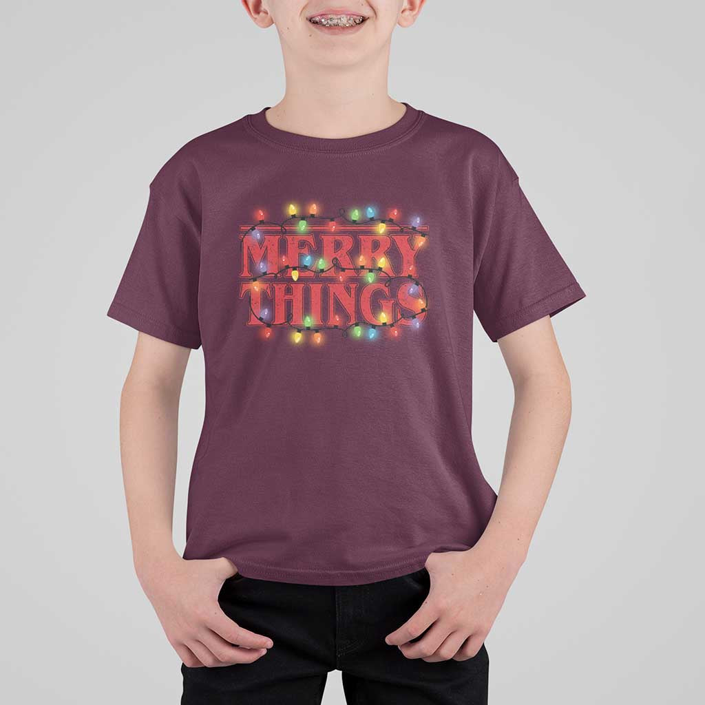 Funny Stranger Christmas T Shirt For Kid Merry Things Xmas Movie Neon Lights - Wonder Print Shop