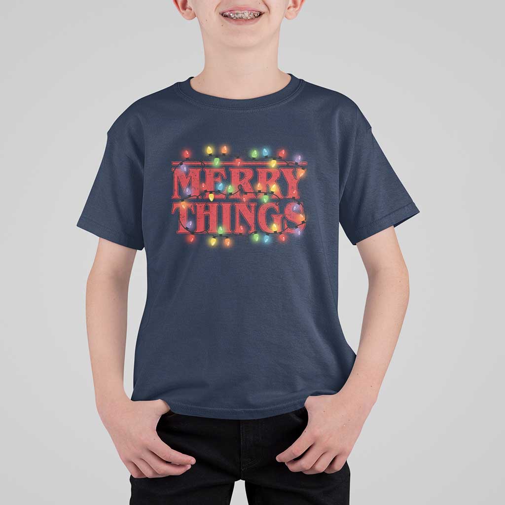 Funny Stranger Christmas T Shirt For Kid Merry Things Xmas Movie Neon Lights - Wonder Print Shop