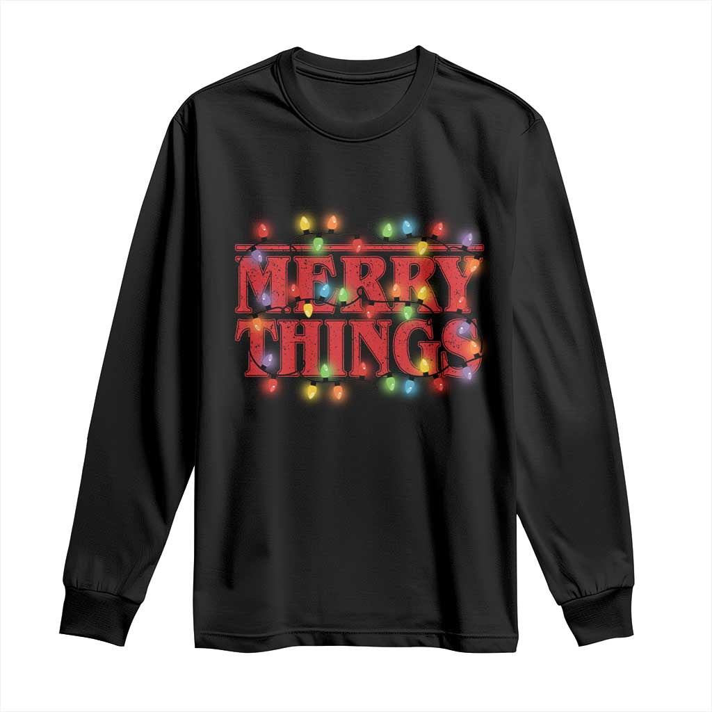 Funny Stranger Christmas Long Sleeve Shirt Merry Things Xmas Movie Neon Lights - Wonder Print Shop