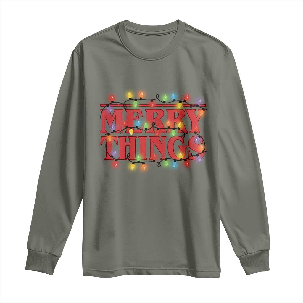 Funny Stranger Christmas Long Sleeve Shirt Merry Things Xmas Movie Neon Lights - Wonder Print Shop