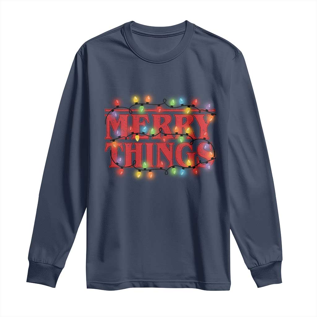 Funny Stranger Christmas Long Sleeve Shirt Merry Things Xmas Movie Neon Lights - Wonder Print Shop