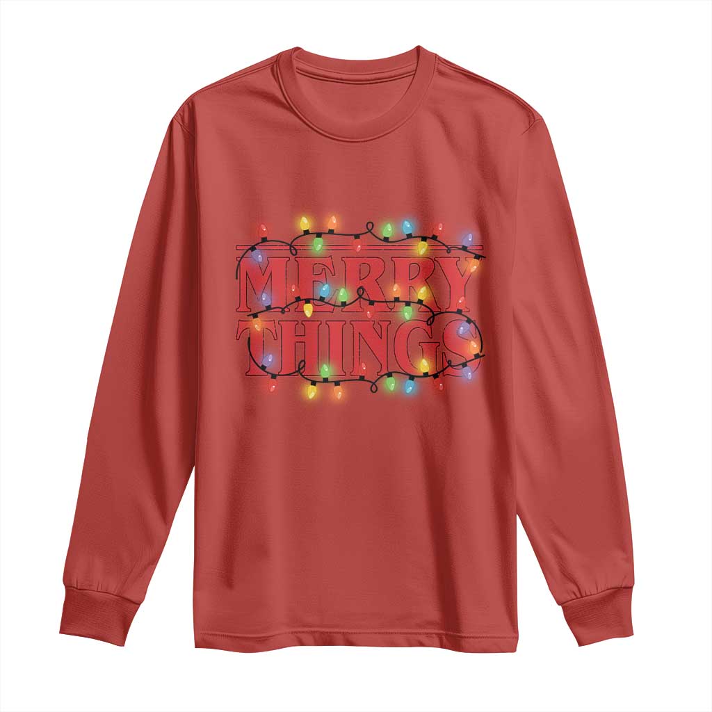 Funny Stranger Christmas Long Sleeve Shirt Merry Things Xmas Movie Neon Lights - Wonder Print Shop