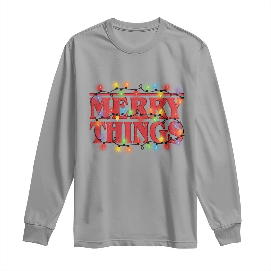 Funny Stranger Christmas Long Sleeve Shirt Merry Things Xmas Movie Neon Lights - Wonder Print Shop