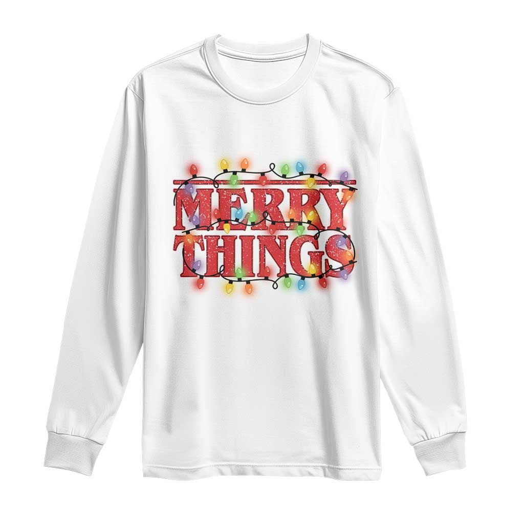 Funny Stranger Christmas Long Sleeve Shirt Merry Things Xmas Movie Neon Lights - Wonder Print Shop