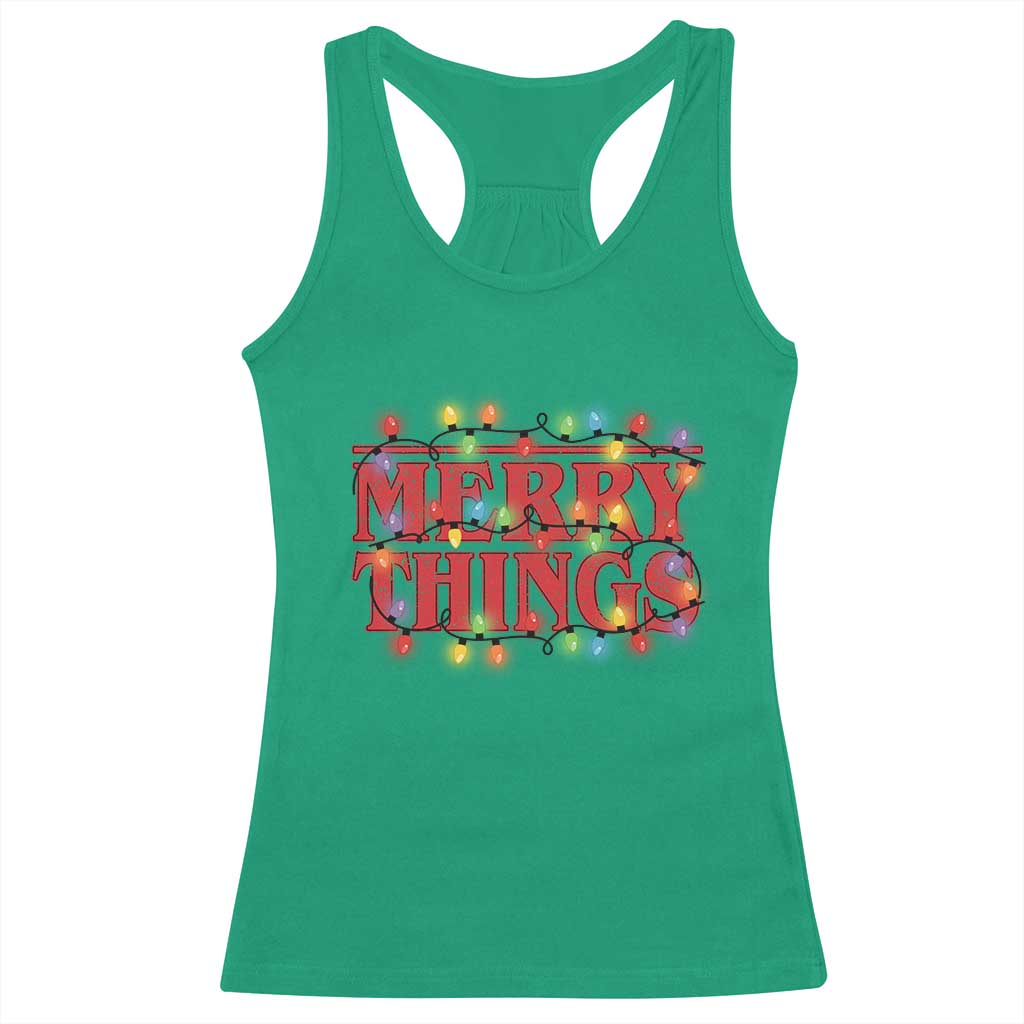Funny Stranger Christmas Racerback Tank Top Merry Things Xmas Movie Neon Lights - Wonder Print Shop
