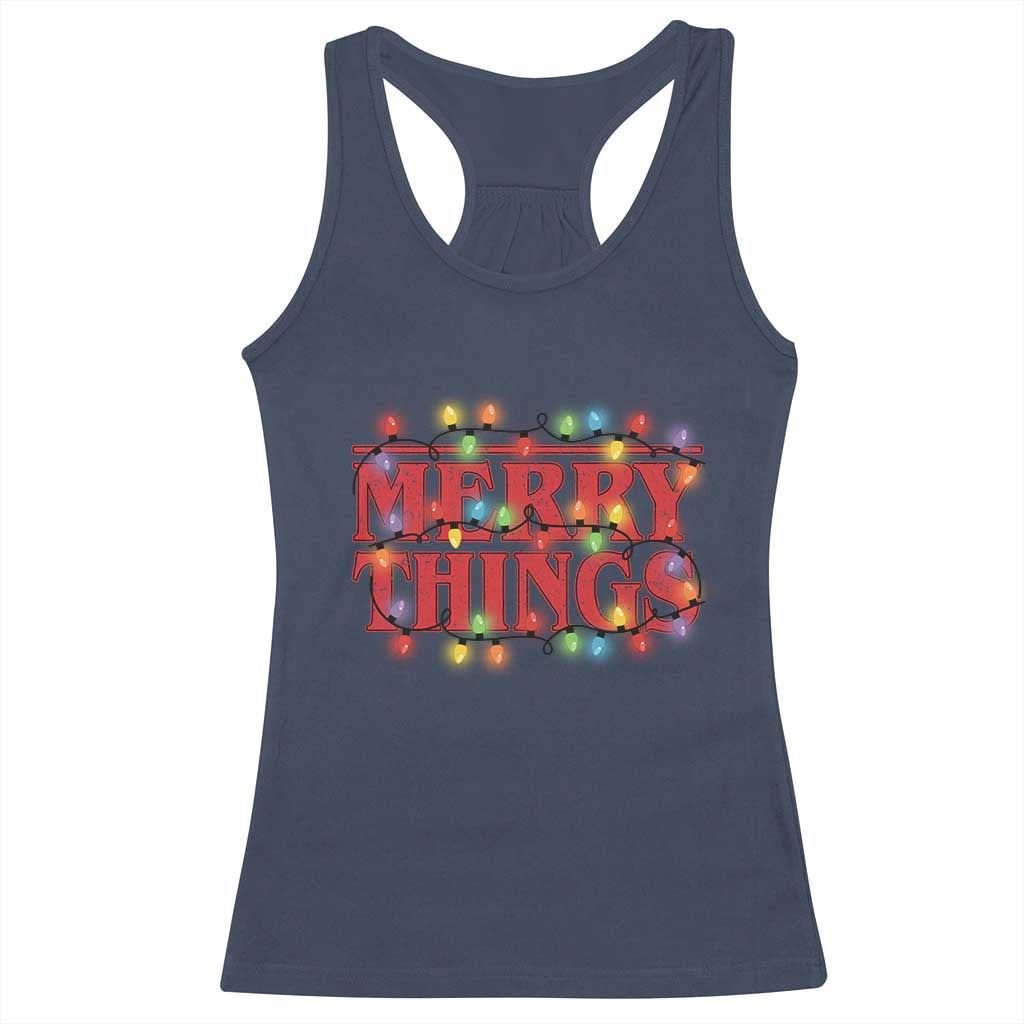 Funny Stranger Christmas Racerback Tank Top Merry Things Xmas Movie Neon Lights - Wonder Print Shop