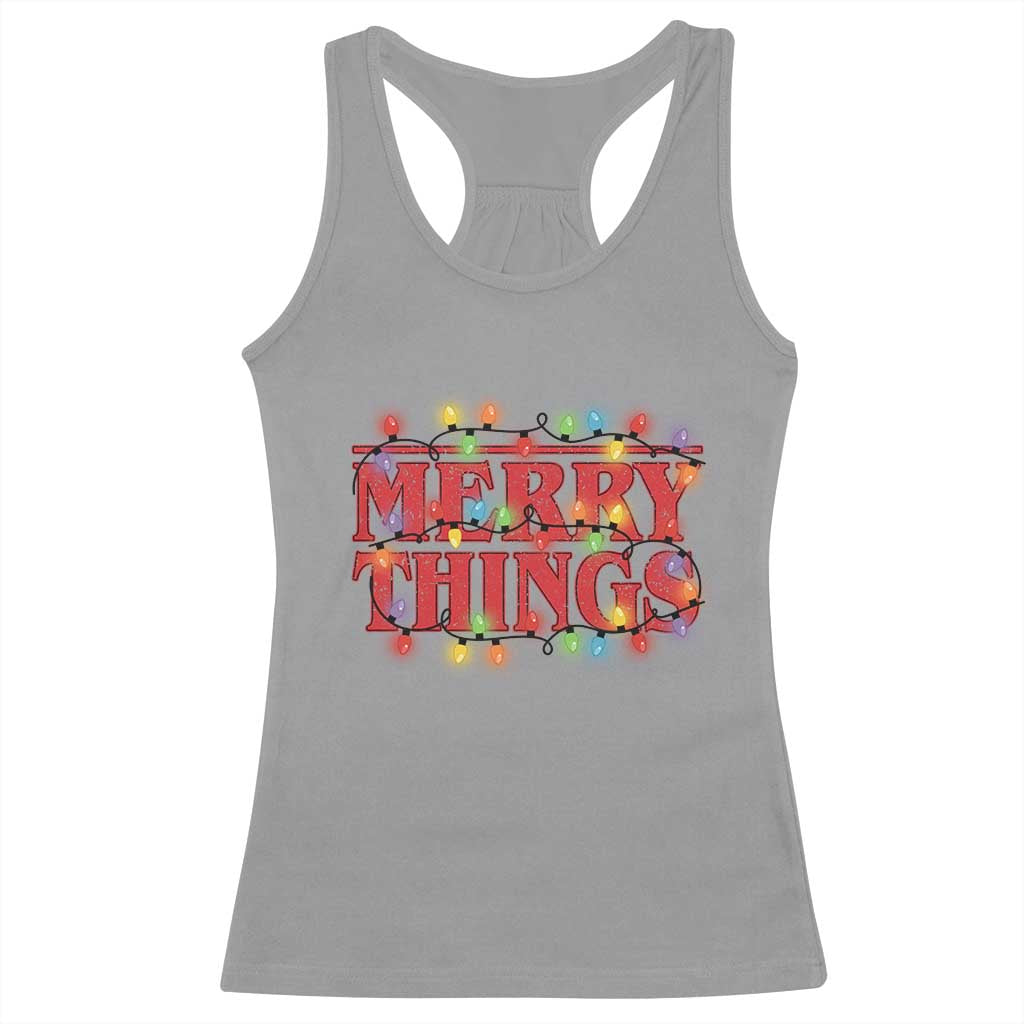 Funny Stranger Christmas Racerback Tank Top Merry Things Xmas Movie Neon Lights - Wonder Print Shop