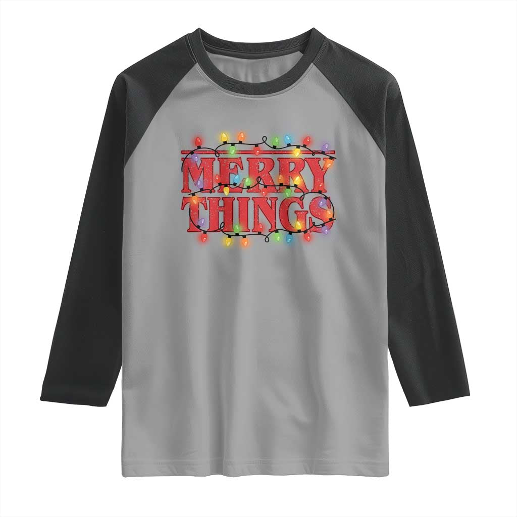 Funny Stranger Christmas Raglan Shirt Merry Things Xmas Movie Neon Lights - Wonder Print Shop