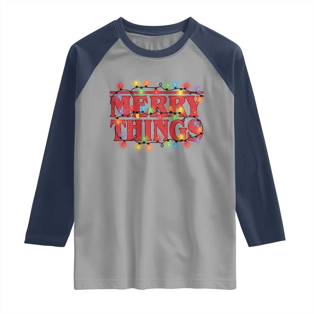 Funny Stranger Christmas Raglan Shirt Merry Things Xmas Movie Neon Lights - Wonder Print Shop