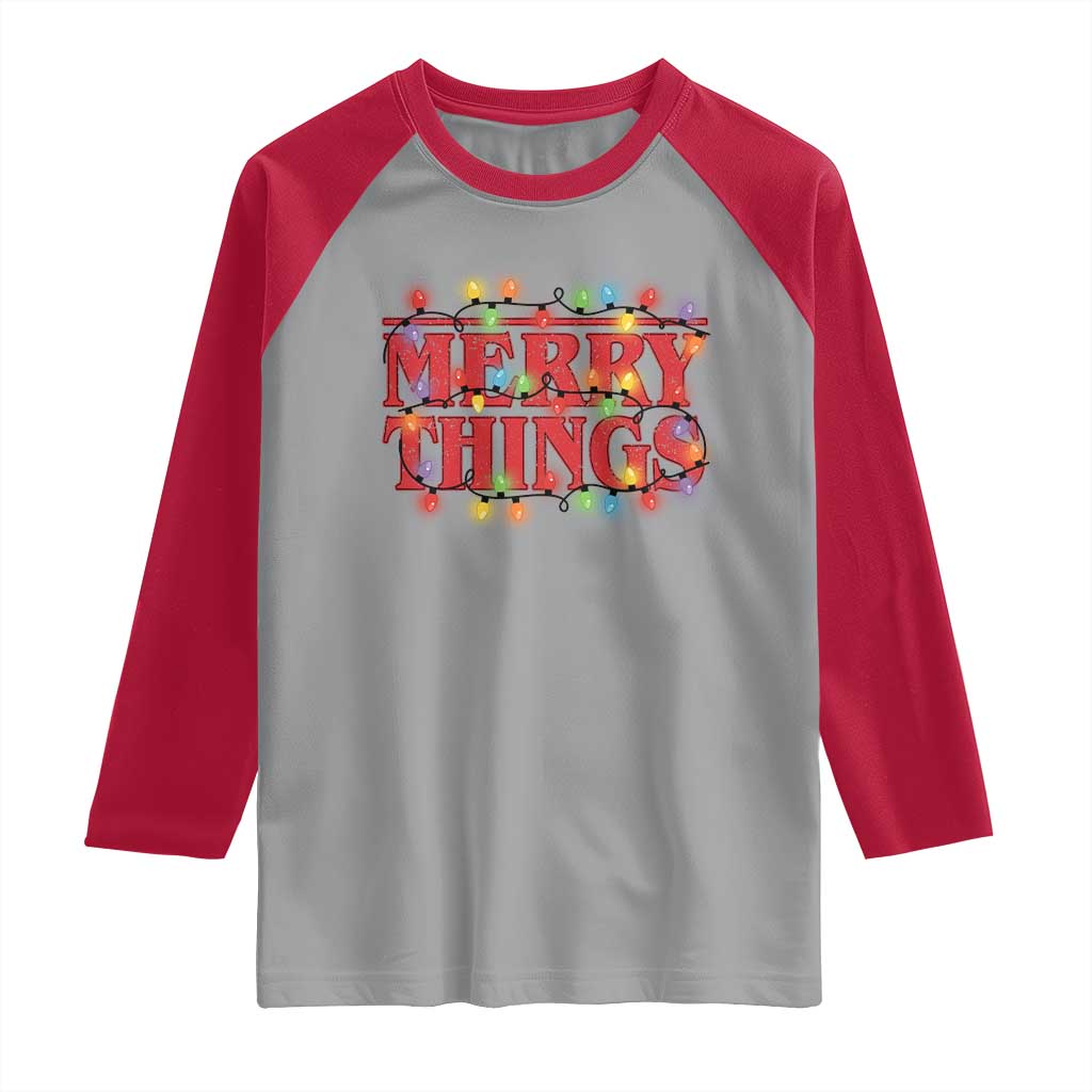 Funny Stranger Christmas Raglan Shirt Merry Things Xmas Movie Neon Lights - Wonder Print Shop