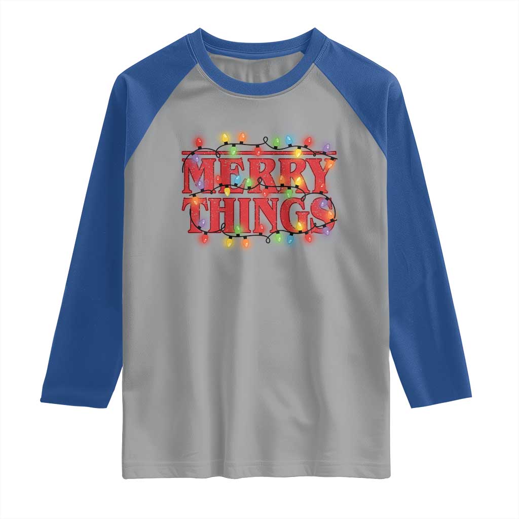 Funny Stranger Christmas Raglan Shirt Merry Things Xmas Movie Neon Lights - Wonder Print Shop
