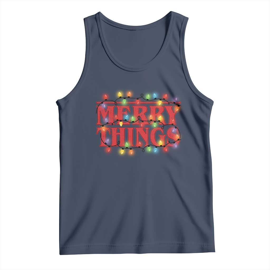 Funny Stranger Christmas Tank Top Merry Things Xmas Movie Neon Lights - Wonder Print Shop