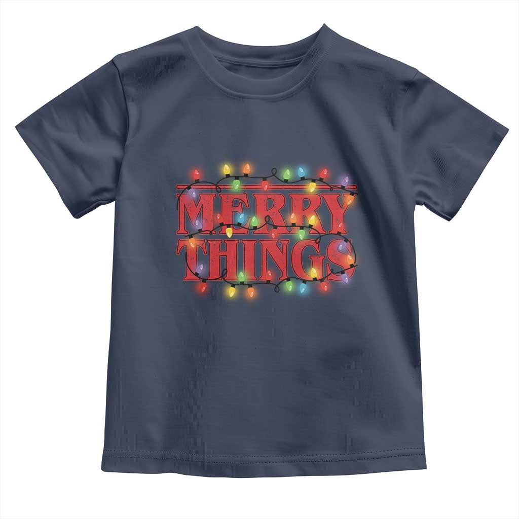 Funny Stranger Christmas Toddler T Shirt Merry Things Xmas Movie Neon Lights - Wonder Print Shop