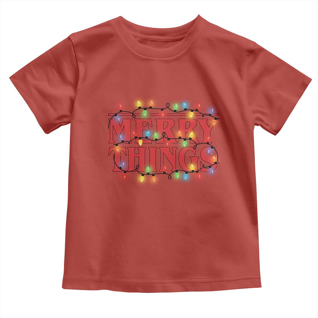 Funny Stranger Christmas Toddler T Shirt Merry Things Xmas Movie Neon Lights - Wonder Print Shop