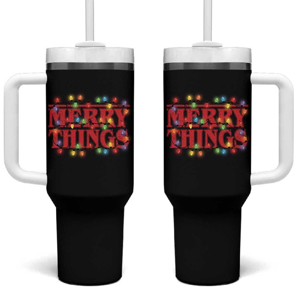 Funny Stranger Christmas Tumbler With Handle Merry Things Xmas Movie Neon Lights - Wonder Print Shop
