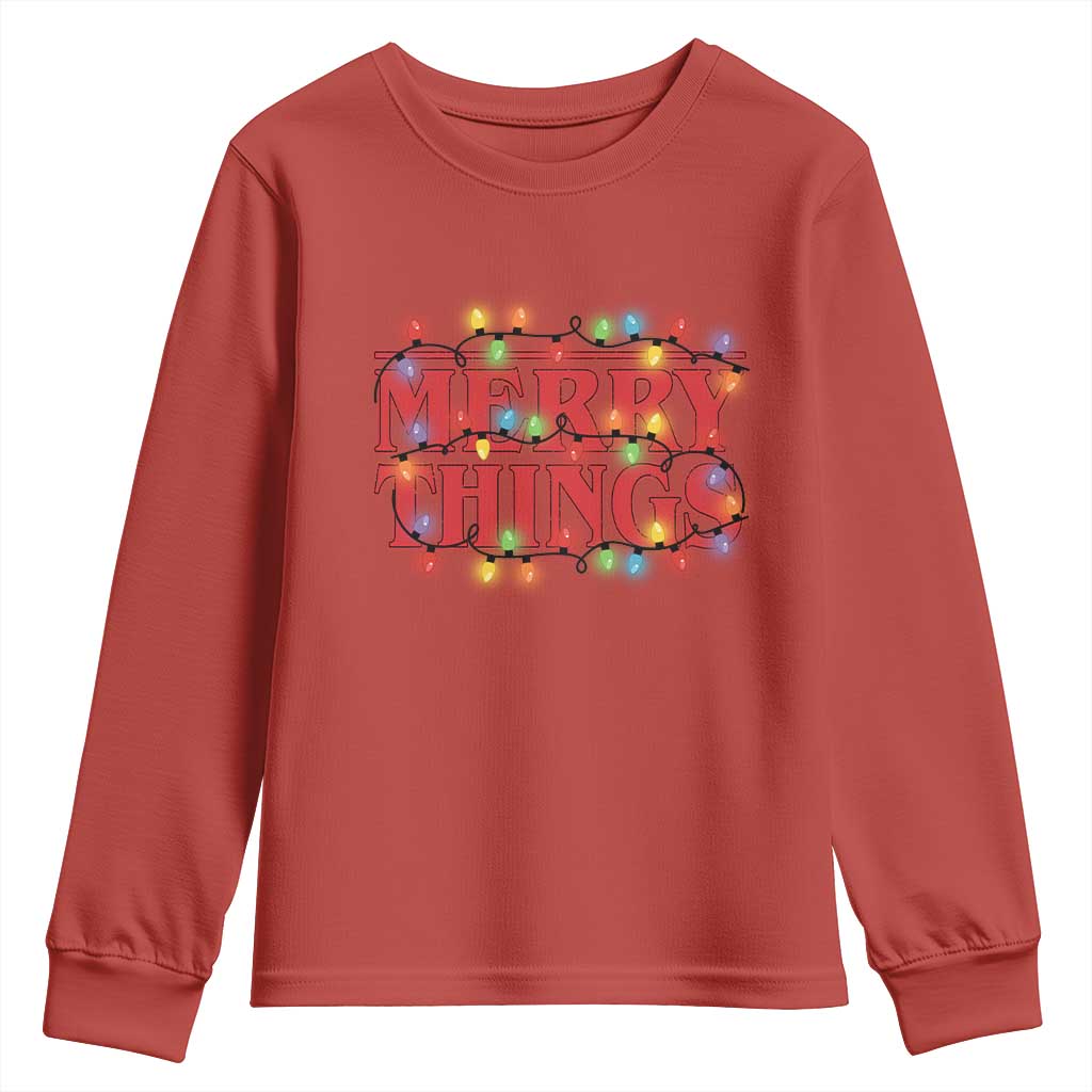Funny Stranger Christmas Youth Sweatshirt Merry Things Xmas Movie Neon Lights - Wonder Print Shop
