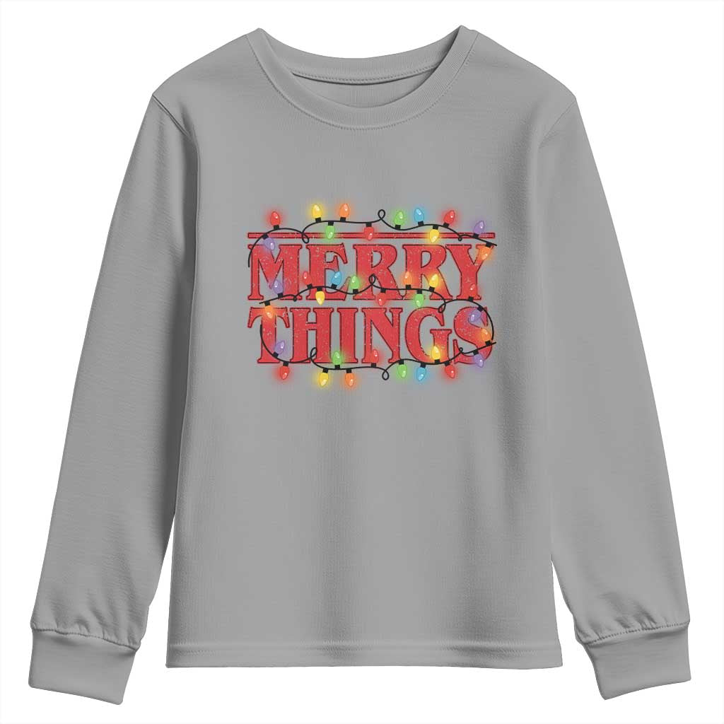 Funny Stranger Christmas Youth Sweatshirt Merry Things Xmas Movie Neon Lights - Wonder Print Shop