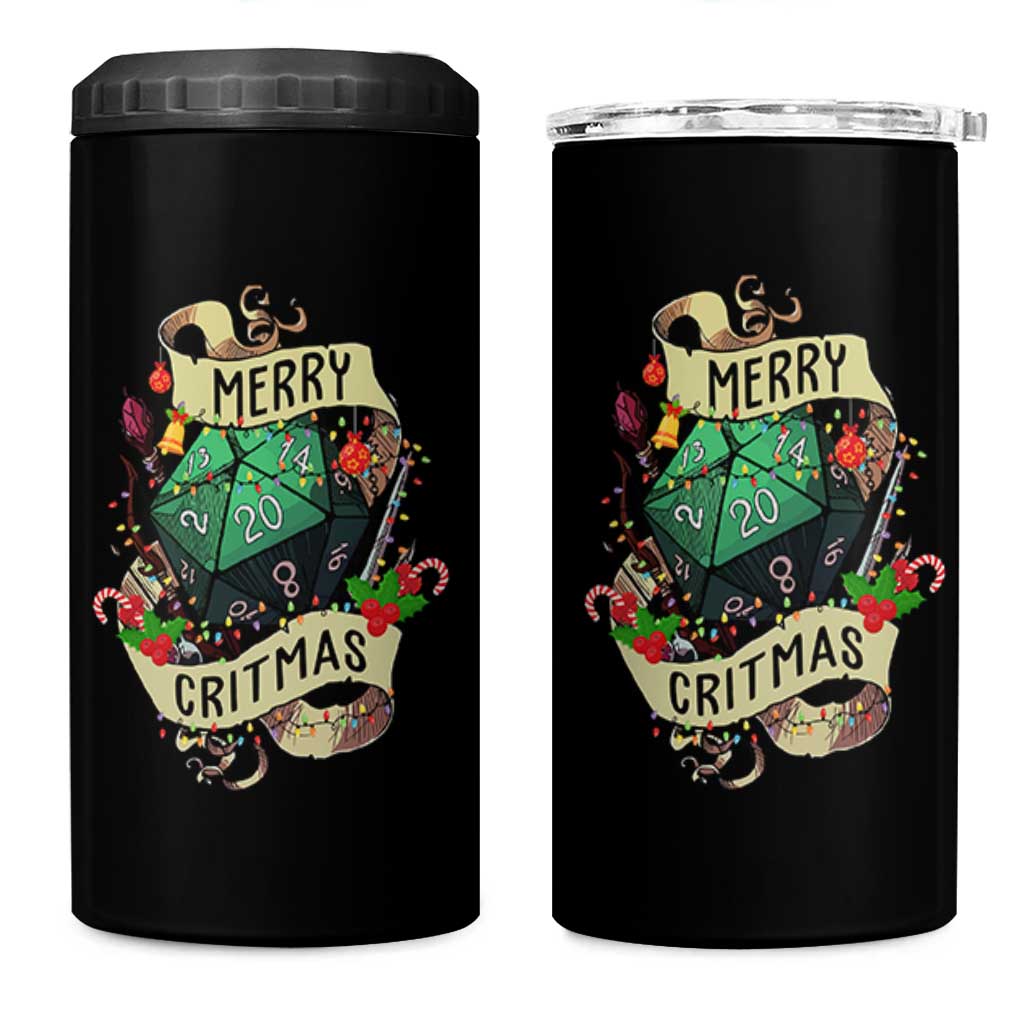 Funny Christmas Tabletop RPG 4 in 1 Can Cooler Tumbler Merry Critmas D20 RPG Gamer Gaming - Wonder Print Shop