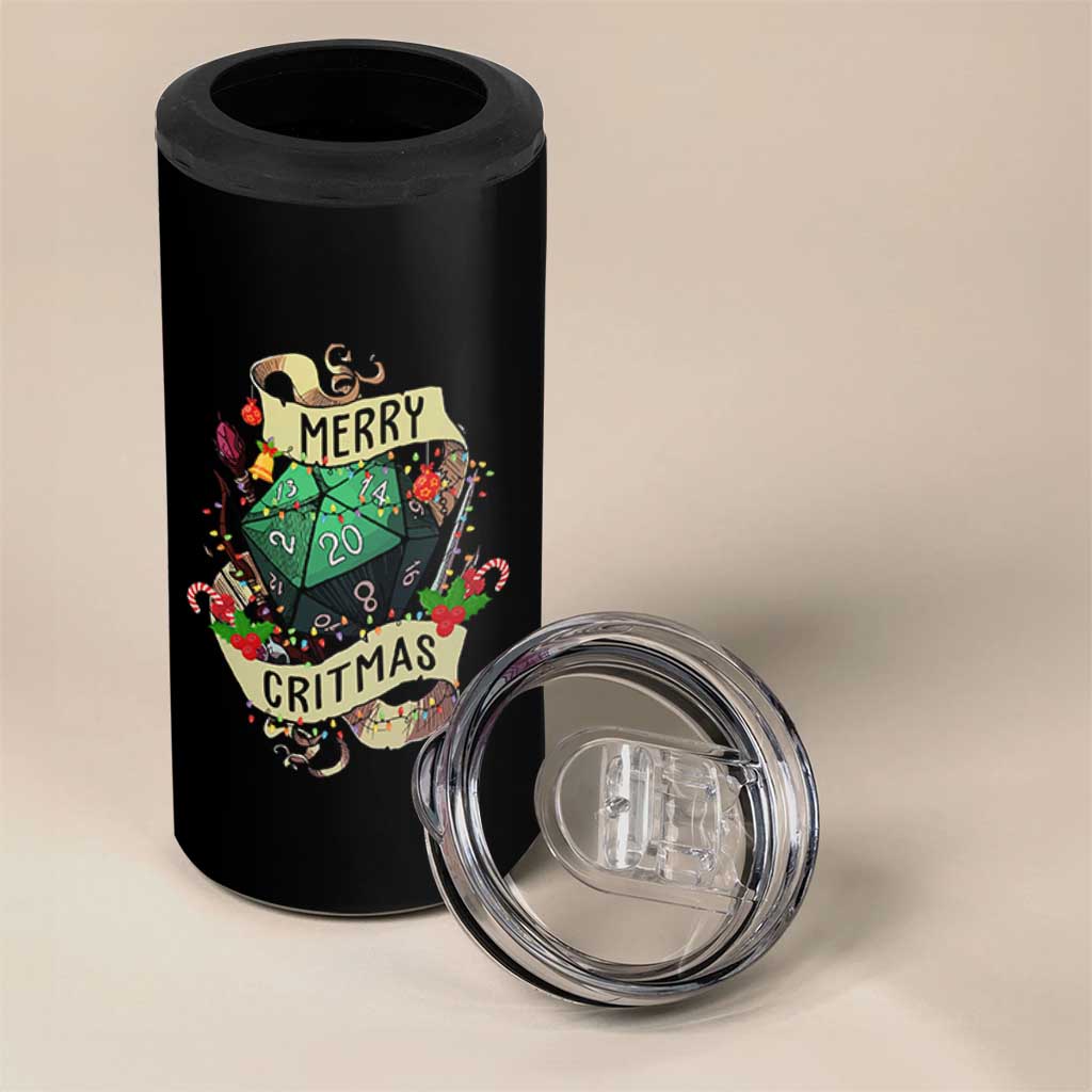 Funny Christmas Tabletop RPG 4 in 1 Can Cooler Tumbler Merry Critmas D20 RPG Gamer Gaming - Wonder Print Shop