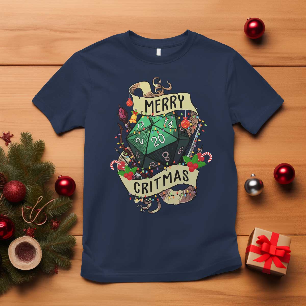 Funny Christmas Tabletop RPG T Shirt Merry Critmas D20 RPG Gamer Gaming - Wonder Print Shop