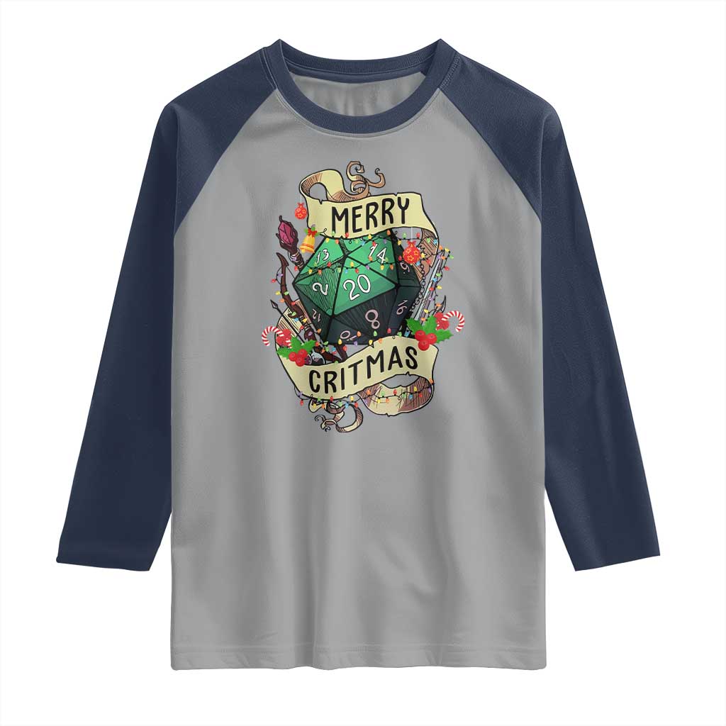 Funny Christmas Tabletop RPG Raglan Shirt Merry Critmas D20 RPG Gamer Gaming - Wonder Print Shop