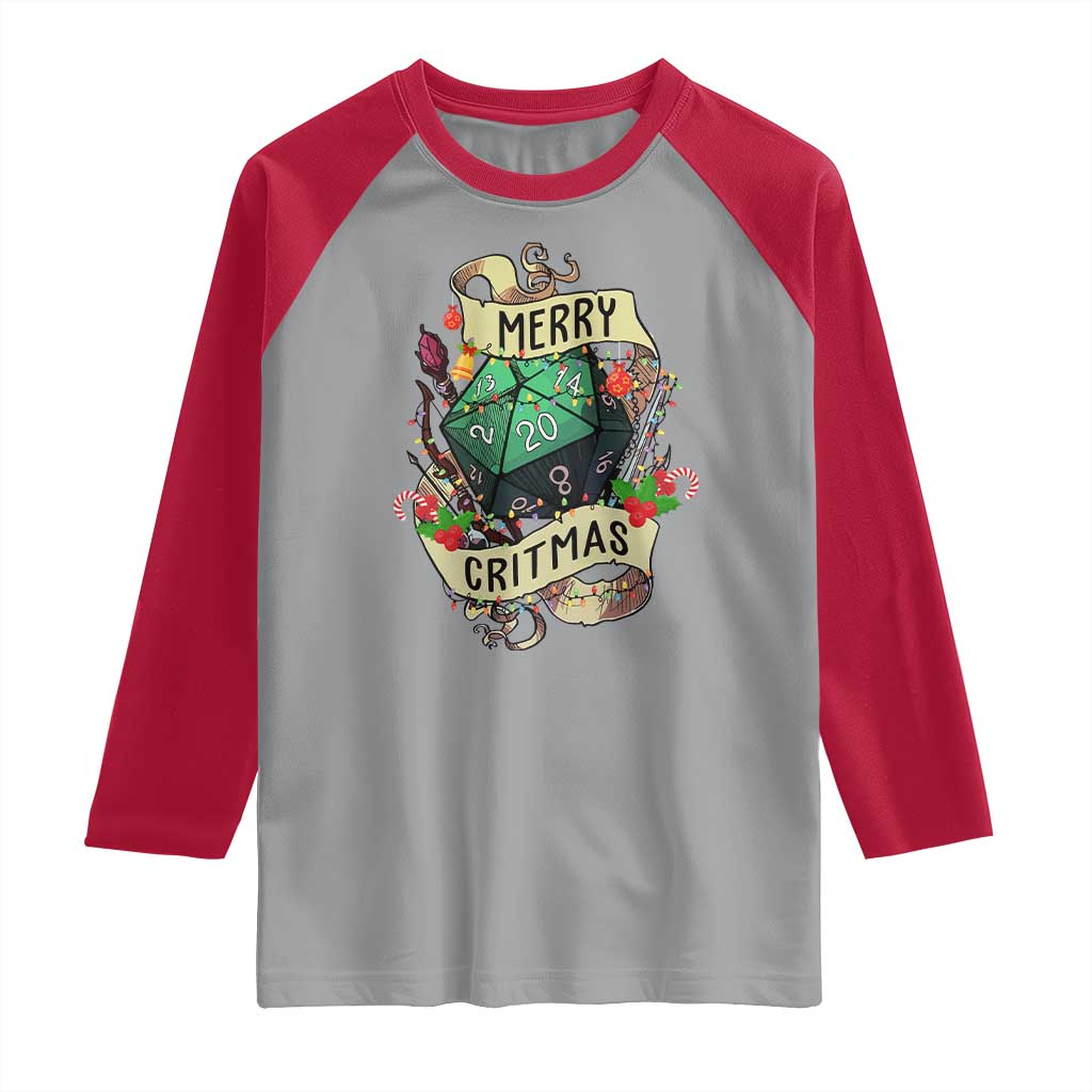 Funny Christmas Tabletop RPG Raglan Shirt Merry Critmas D20 RPG Gamer Gaming - Wonder Print Shop