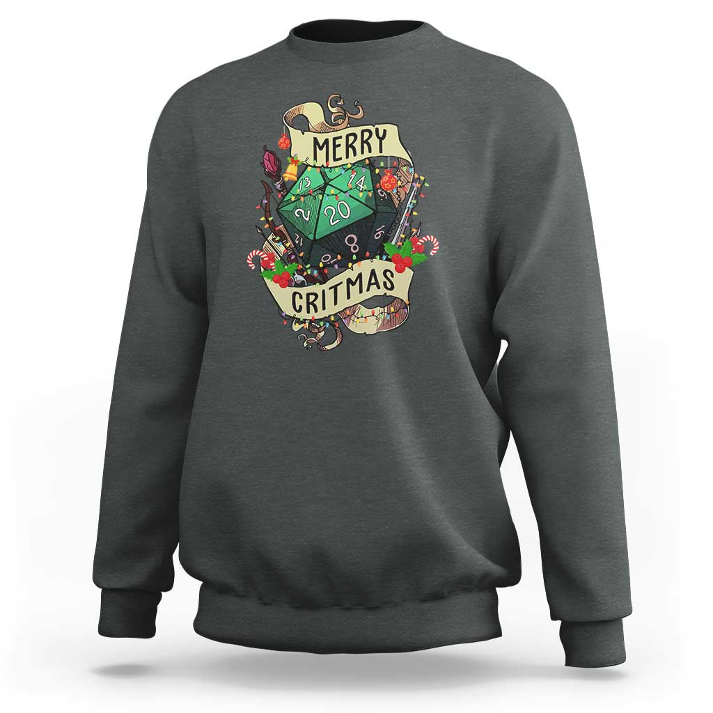 Funny Christmas Tabletop RPG Sweatshirt Merry Critmas D20 RPG Gamer Gaming - Wonder Print Shop