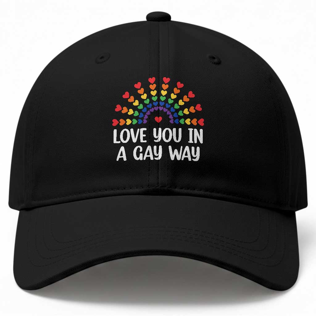 Funny Valentine's Day LGBT Baseball Cap Love You In A Gay Way Rainbow Hearts