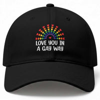 Funny Valentine's Day LGBT Baseball Cap Love You In A Gay Way Rainbow Hearts