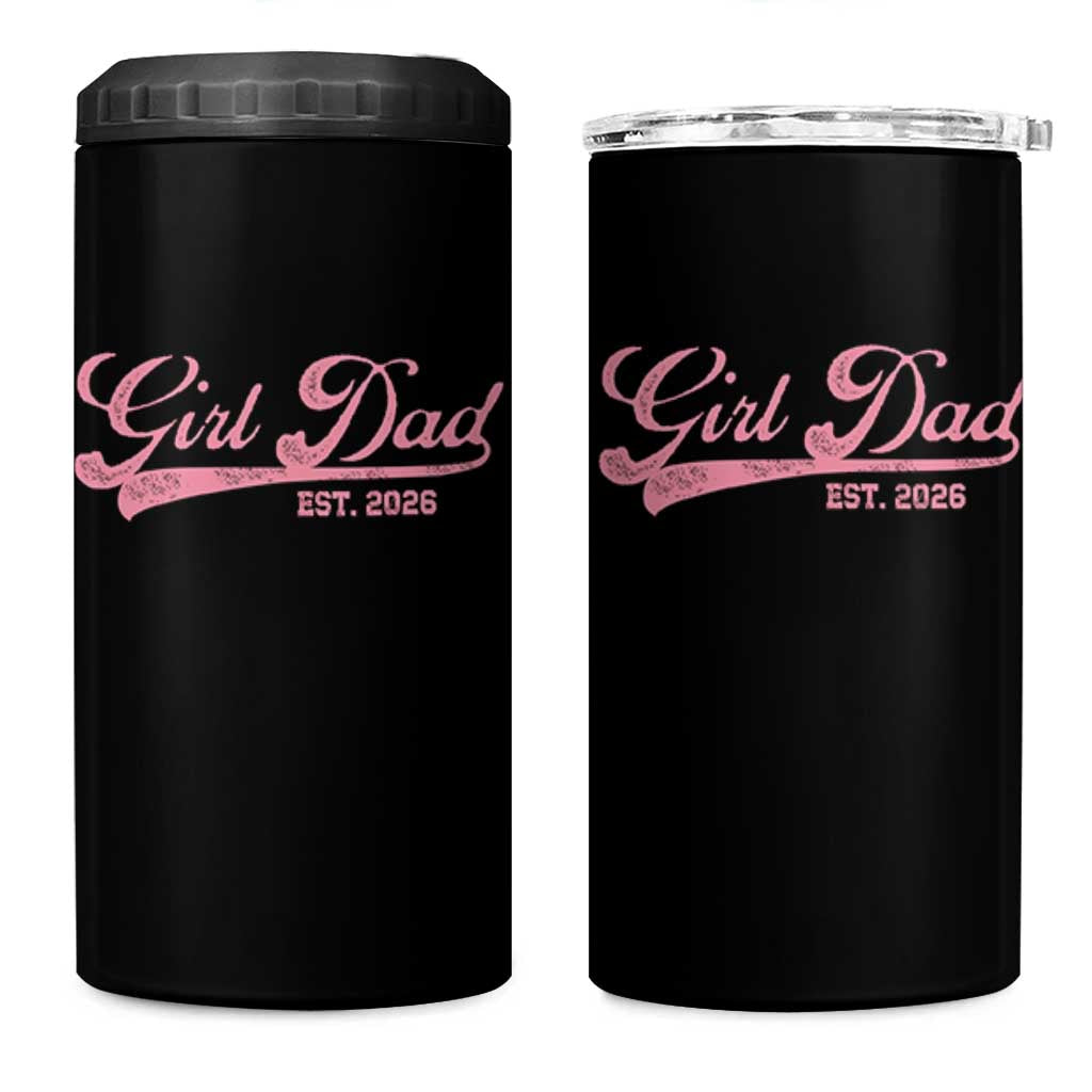 Girl Dad Est 2026 4 in 1 Can Cooler Tumbler Dad Of Girl 2026 Pink Baby Announcement - Wonder Print Shop