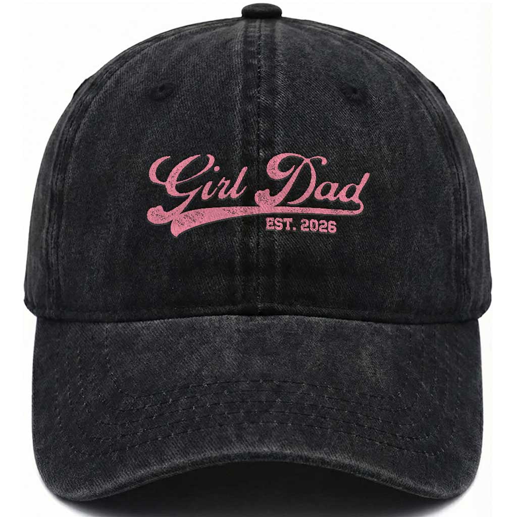 Girl Dad Est 2026 Washed Cotton Baseball Cap Dad Of Girl 2026 Pink Baby Announcement