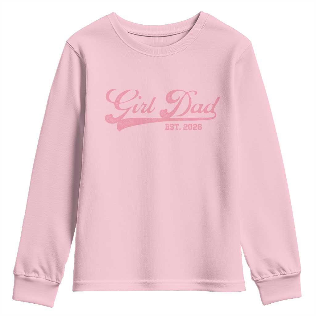 Girl Dad Est 2026 Youth Sweatshirt Dad Of Girl 2026 Pink Baby Announcement - Wonder Print Shop