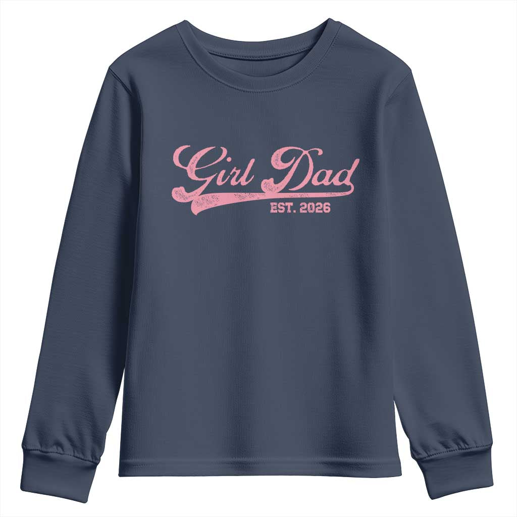 Girl Dad Est 2026 Youth Sweatshirt Dad Of Girl 2026 Pink Baby Announcement - Wonder Print Shop